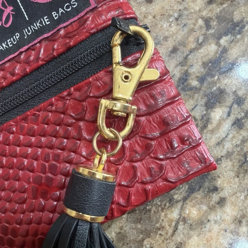 Makeup Junkie Mini Tassel Bag Bubble Gator Red Vegan Leather 7.75